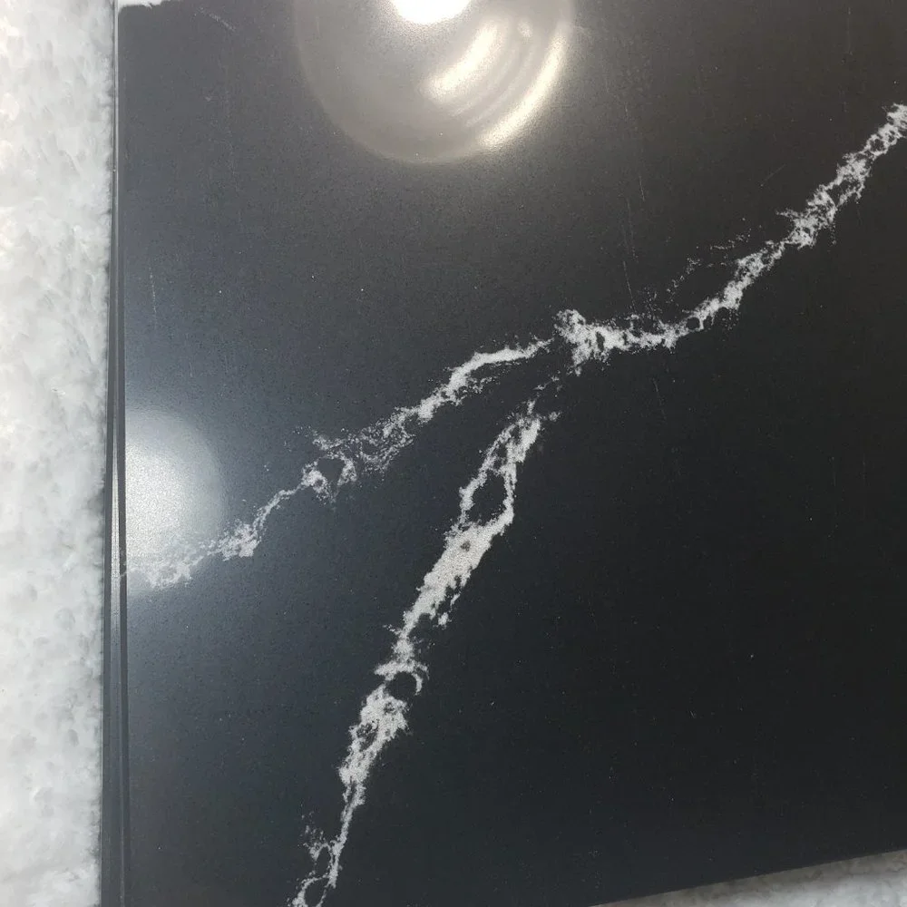 Quartz Stone Cutting Board cheese black marble white veining design 10x10